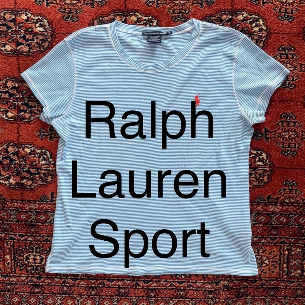 Ralph Lauren Sport XL Blue/White Striped Cap Sleeve Scoop Neck T-Shirt FS